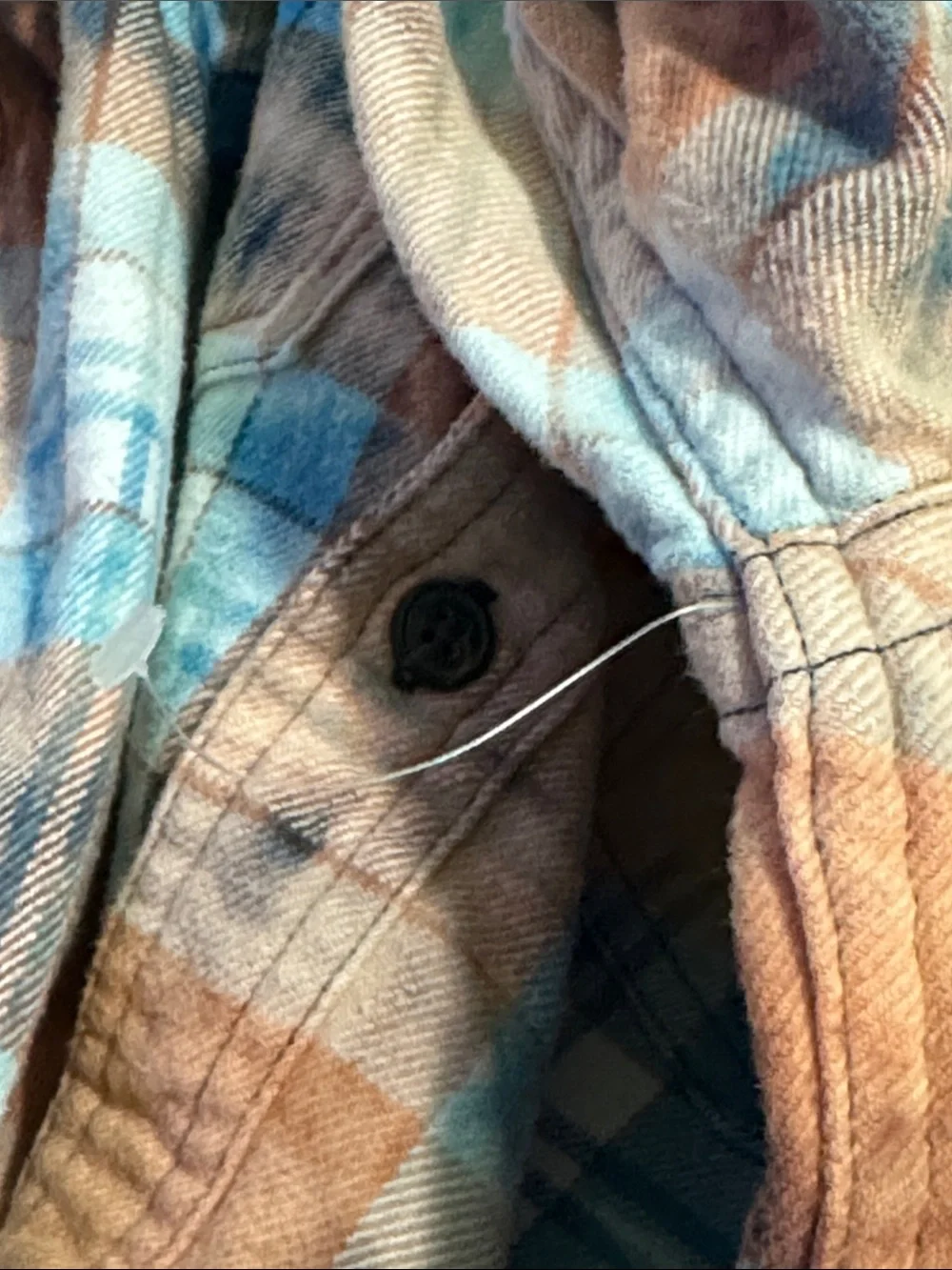 Upcycled Bleach Dyed Flannel Shirt XS 18.5” P2P Blue/Peach NWOT